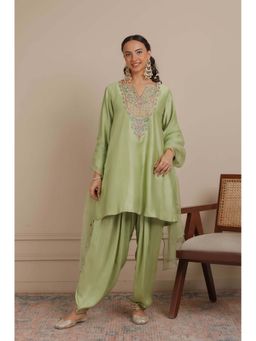 NEMAANI - Green A-Line Kurta with Salwar Pant and Dupatta (Set of 3)