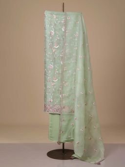 LABEL KALASHREE - Sea Green Pure Organza Unstitched Dress Material (Set of 3)