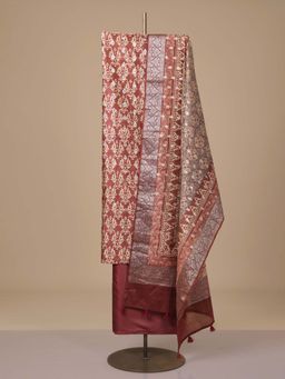 LABEL KALASHREE - Brown Pure Chanderi Unstitched Dress Material (Set of 3)