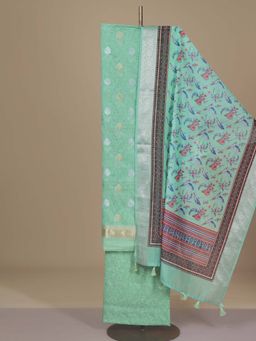 LABEL KALASHREE - Green Chanderi Unstitched Dress Material (Set of 3)