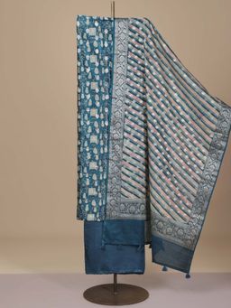 LABEL KALASHREE - Blue Pure Chanderi Unstitched Dress Material (Set of 3)