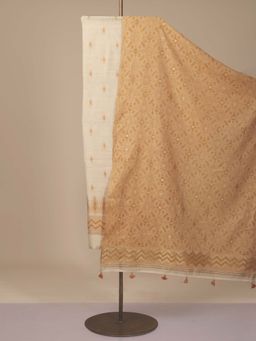 LABEL KALASHREE - Beige Cotton Jamdani Unstitched Dress Material (Set of 3)