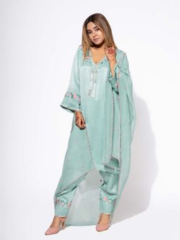 NEMAANI - Blue Side Boota Kurta with Pant and Dupatta (Set of 3)