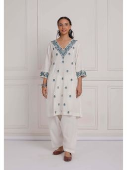 NEMAANI - Off White Cotton Kurta with Salwar Pant (Set of 2)