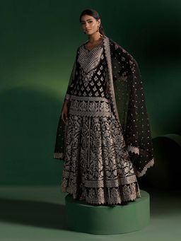 "Two Sisters" by Gyans - Black Sequins Zari Work Kurti with Lehenga and Dupatta (Set of 3)