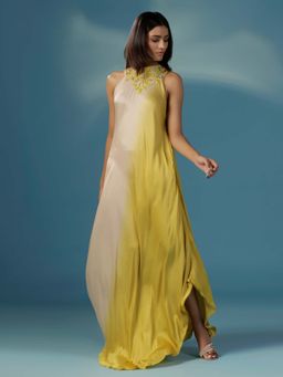 "Two Sisters" by Gyans - Dove Grey And Yellow Sundowner Dress