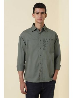 Allen Solly - Olive Relaxed Fit Print Full Sleeves Shirt