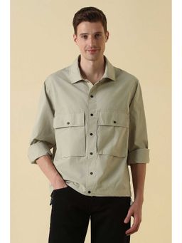Allen Solly - Beige Boxy Fit Solid Full Sleeves Shirt