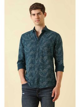 Allen Solly - Teal Regular Fit Print Full Sleeves Shirt