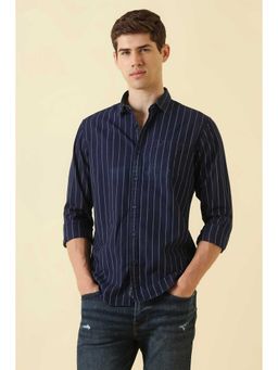 Allen Solly - Navy Blue Regular Fit Stripe Full Sleeves Shirt