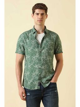 Allen Solly - Green Regular Fit Print Half Sleeves Shirt