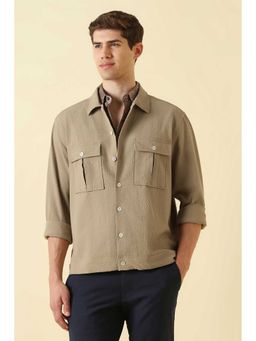 Allen Solly - Beige Relaxed Fit Textured Full Sleeves Shirt