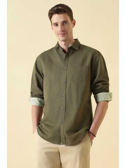 Allen Solly - Olive Regular Fit Solid Full Sleeves Shirt