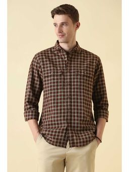 Allen Solly - Brown Classic Fit Check Full Sleeves Shirt
