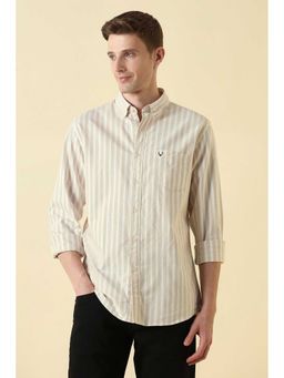 Allen Solly - Beige Regular Fit Stripe Full Sleeves Shirt
