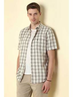 Allen Solly - Beige Regular Fit Check Half Sleeves Shirt