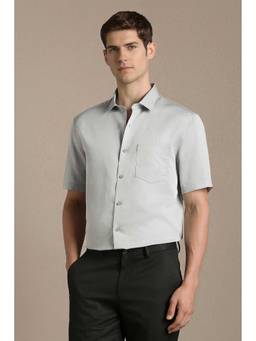 Louis Philippe - Grey Regular Fit Solid Half Sleeves Shirt