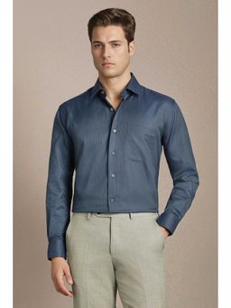 Louis Philippe - Navy Blue Regular Fit Textured Full Sleeves Shirt