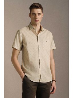 Louis Philippe - Beige Print Half Sleeves Shirt