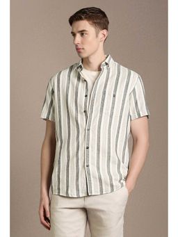 Louis Philippe - Beige Stripe Half Sleeves Shirt