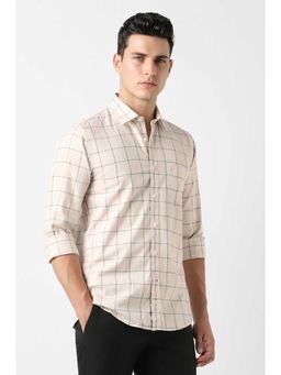 Peter England - Beige Slim Fit Check Shirt