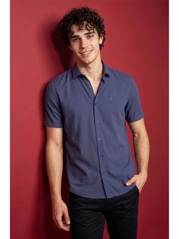 Simon Carter - Navy Blue Textured Half Sleeves Shirt