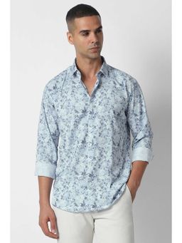 Van Heusen - Blue Slim Fit Print Full Sleeves Party Shirt