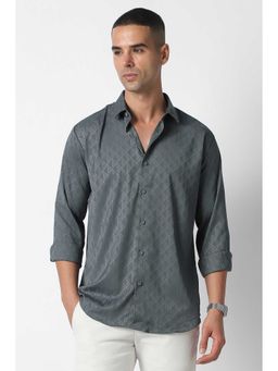Van Heusen - Grey Slim Fit Textured Full Sleeves Shirt