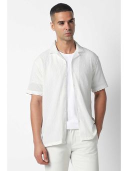 Van Heusen - White Comfort Fit Textured Half Sleeves Shirt