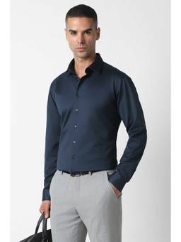 Van Heusen - Navy Blue Slim Fit Solid Full Sleeves Shirt