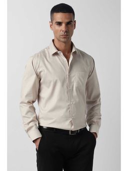 Van Heusen - Beige Regular Fit Textured Full Sleeves Party Shirt