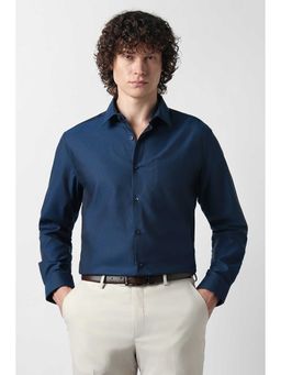 Van Heusen - Navy Blue Tailored Fit Textured Full Sleeves Party Shirt
