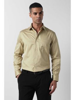 Van Heusen - Beige Tailored Fit Print Full Sleeves Party Shirt