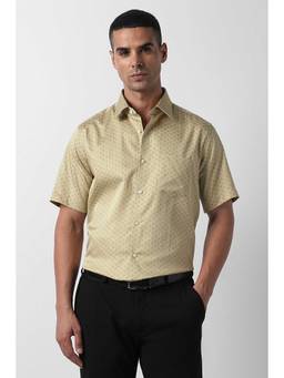 Van Heusen - Beige Regular Fit Print Half Sleeves Party Shirt