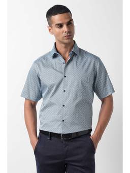 Van Heusen - Blue Regular Fit Print Half Sleeves Party Shirt