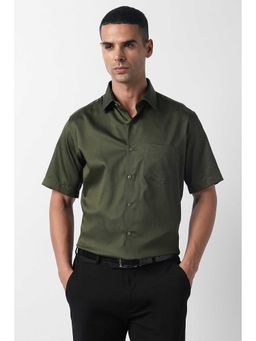 Van Heusen - Olive Regular Fit Print Half Sleeves Party Shirt