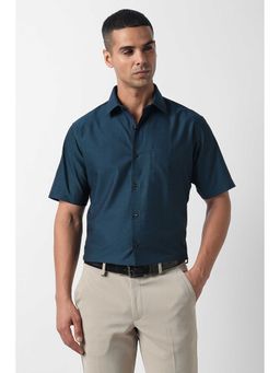 Van Heusen - Blue Regular Fit Textured Half Sleeves Shirt