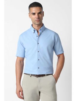 Van Heusen - Blue Slim Fit Solid Half Sleeves Shirt