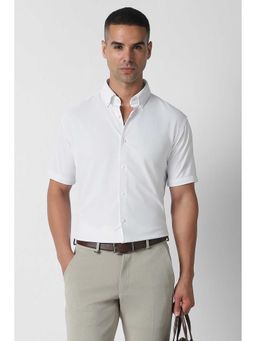 Van Heusen - White Slim Fit Textured Half Sleeves Shirt
