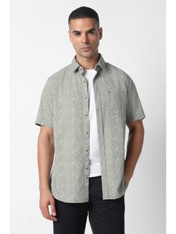 Van Heusen - Olive Slim Fit Print Half Sleeves Shirt