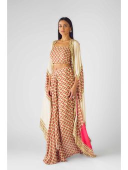 Basanti Kapde aur Koffee - Womens Printed Multi-Color Crop Top with Skirt and Cape (Set of 3)