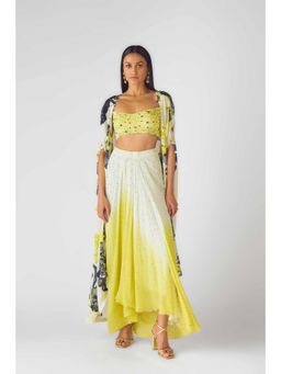 Basanti Kapde aur Koffee - Womens Ombre Multi-Color Crop Top with Skirt and Cape (Set of 3)