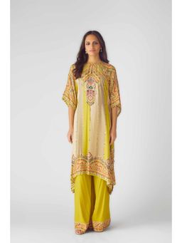 Basanti Kapde aur Koffee - Womens Printed Yellow Kaftan with Palazzo (Set of 2)