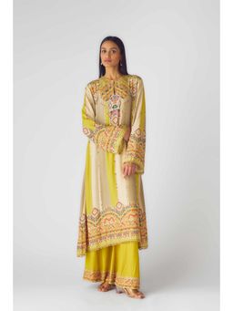 Basanti Kapde aur Koffee - Womens Printed Yellow Kurta with Palazzo (Set of 2)