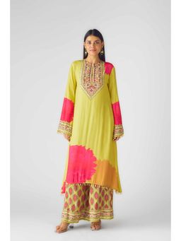 Basanti Kapde aur Koffee - Womens Printed Green Kurta with Palazzo (Set of 2)