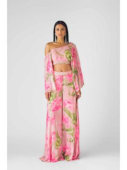 Basanti Kapde aur Koffee - Womens Printed Pink Crop Top with Sharara (Set of 2)