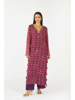 Basanti Kapde aur Koffee - Womens Printed Purple Kurta with Pant (Set of 2)