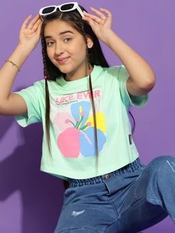 Lil Tomatoes - Girls Graphic Cotton Crop Top - Light Green