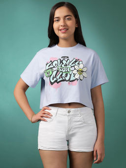 Lil Tomatoes - Girls Graphic Cotton Crop Top - Blue