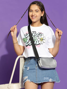 Lil Tomatoes - Girls Graphic Cotton Crop Top - White